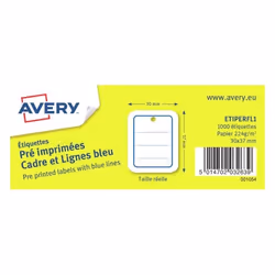Avery ETIPERFL1 étiquette non-adhésive 1000 pièce(s) Bleu, Blanc Rectangle