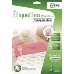 Avery J8560CL, Transparent, Imprimante d'étiquette adhésive, A4, Polyester, Jet d'encre, Permanent