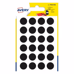 Avery PSA15N, Noir, Rond, Permanent, A6, 1,5 cm, 168 pièce(s)