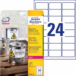Avery L4773-20, Blanc, Rectangle aux angles arrondis, Permanent, DIN A4, Polyester, Mat