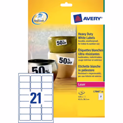 Avery Etiquettes ultra résistantes, blanc, 63,5 x 38,1 mm, Adhésif extra permanent, Blanc, Imprimante d'étiquette adhésive, A ...