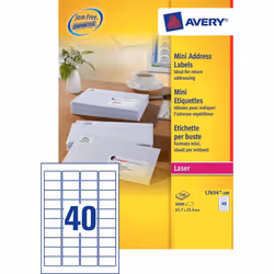 Avery Etiquette mini, blanc, 45,7 x 25,4 mm, Adhésif permanent, Blanc, Imprimante d'étiquette adhésive, A4, Papier, Laser/a j ...