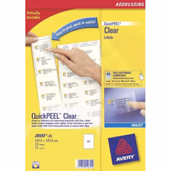 Avery J8567-25, Transparent, Polyester, Jet d'encre, 210 x 297 mm, 25 feuilles, A4