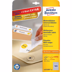 Avery Etiquettes enlevables, blanc, 25,4 x 10,0 mm, Adhésif enlevable