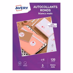 Avery C9422M-5, Blanc, Rond, Permanent, A4, Papier, Jet d'encre