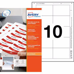 Avery 8554, Blanc, Imprimante d'étiquette non-adhésive, A4, Laser/a jet d'encre, Rectangle, 200 g/m²