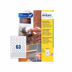 Avery AM00CA4, Transparent, Rond, Permanent, 35x35mm, 20x20mm, 15x15mm, A4, Polyéthylène téréphthalate (PET)