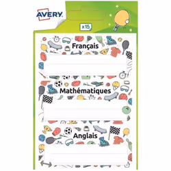 Étiquettes scolaires - Non spécifié - 76x34mm - Mixte - 15 pièces - Autocollantes