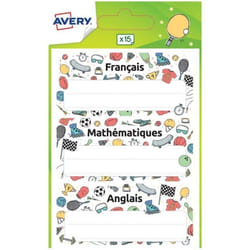 Étiquettes scolaires - Non spécifié - 76x34mm - Mixte - 15 pièces - Autocollantes