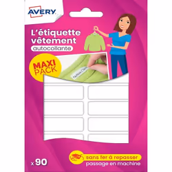 Étiquettes autocollantes pour vêtements - Avery - ETVET90 - Sachet de 90 - 45 x 13 mm - Lavables en machine