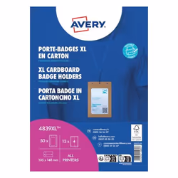 Avery 4839XL, Badge nominatifs, Portrait, Carton, Blanc, A6, 105 mm