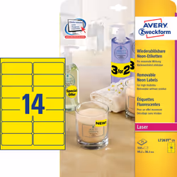 Avery Etiquettes Fluorescentes, jaune fluorescent, 99,1 x 38,1 mm, Adhésif enlevable, Jaune, Imprimante d'étiquette adhésive, ...