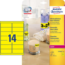 Avery Etiquettes Fluorescentes, jaune fluorescent, 99,1 x 38,1 mm, Adhésif enlevable