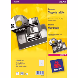 Avery L7665-25, Blanc, Papier, Laser, 72 x 21.1 mm, 600 pièce(s), 25 feuilles