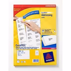 Avery QuickPEEL Addressing Labels, Blanc, A4, 63,5 mm, 46,6 mm, 720 pièce(s), 40 feuilles