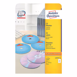 Avery Etiquette CD, blanc, Ø 117,0 mm, Adhésif permanent, Blanc, Imprimante d'étiquette adhésive, Papier, Laser/a jet d'encre ...