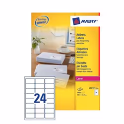 Avery L7159-250, Blanc, Etiquette auto-adhésive, Papier, Laser, Permanent, Rectangle aux angles arrondis