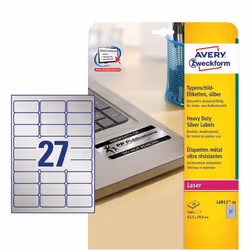 Avery L6011-20, Argent, Rectangle aux angles arrondis, Permanent, DIN A4, Polyester, 78 g/m²