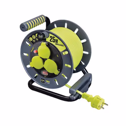 Luceco Enrouleur de câble de rallonge de 25 mètres 3 prises Schuko IP44 16A Schuko Enrouleur de câble d'extension avec 3 pris ...