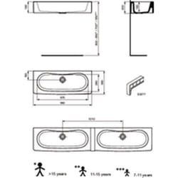 Lavabo collectif - IDEAL-STANDARD - Contour 21 - 100x40 - sans trop plein
