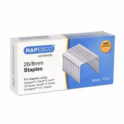 Rapesco S11880Z3, Pack d'agrafes, 8 mm, 5000 agrafes, Acier galvanisé, Argent, 210 g