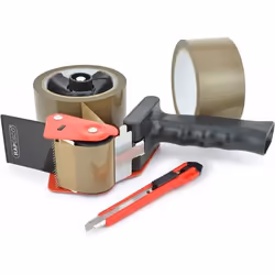 Pack 2 rubans emballage Tesa Basic 66m x 50mm + 1 dévidoir + 1 cutter - RAPESCO - Marron Rouge