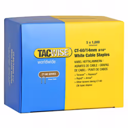 Boîte de 5000 agrafes pour câble type CT60 L. 14 mm blanches . Compatibles avec Tacwise CT60 câble agrafeuses et Z3-CT60 câbl ...