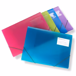 Pqt de 5 Porte-Documents A4 à 3 rabats Couleurs Vives Transparentes