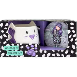 Gorjuss Lot Smitten kitten Tasse Dessous de verres 2 Pièces Céramique Noir Blanc