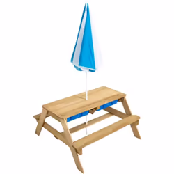 TABLE PIQUE NIQUE BOIS FSC TP AVEC PARASOL 95 x 97 x 48,7 CM REF 602 Une table de pique-nique et un bac à sable tout en un - ...