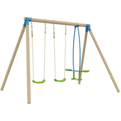 Portique barbiche 2 balançoires - vis-à-vis - kit d'ancrage - bois fsc® h224 cm
