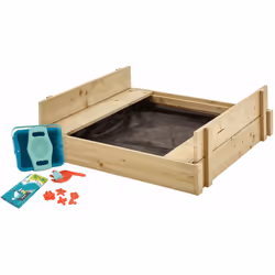 BAC À SABLE TP AVEC BANCS – REF 292S1 Dimensions : 90×100×27 cm Parfait pour jouer dehors, ce bac à sable TP TOYS dispose d'u ...