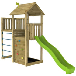 Aire de jeux clématite skywood double plateformes toboggan - bac à sable - bois fsc®