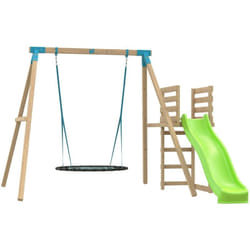 Station alysse balançoire nid - toboggan - kit d'ancrage - bois carré fsc® h243 cm