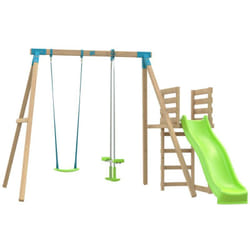 Tp Toys - Station aubépine balançoire - vis-à-vis - toboggan - kit d'ancrage - bois carré fsc® h243 cm