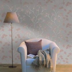 Papier peint Ginkgo brillant Gris - Rose Gold Holden 12702