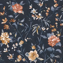 Papier Peint - HOLDEN - Sentier Oriental - Bleu Marine - Fleurs de Camélia - 1005 m x 52 cm