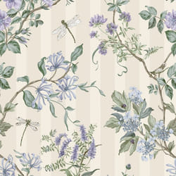 Papier peint à rayures Jardins de Hampton Neutre / Bleu Holden 13911
