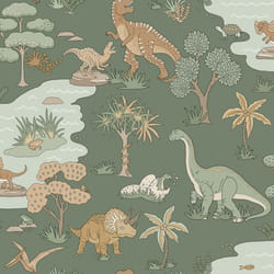 Papier peint du zoo des dinosaures vert Holden 14010