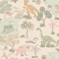 Papier peint du zoo des dinosaures Rose / Vert sauge Holden 14013