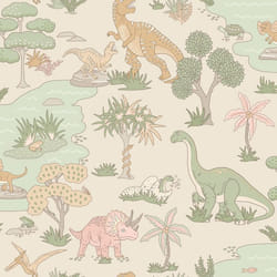 Papier peint du zoo des dinosaures Rose / Vert sauge Holden 14013