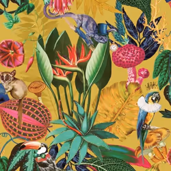 Papier peint - HOLDEN - Pays des Merveilles Tropical - Motif floral et végétal - Ocre / Multi - 1005 m x 53 cm