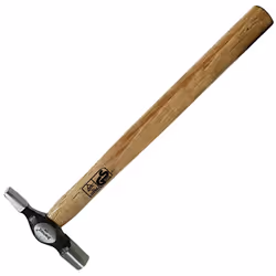 Marteau de tapissier à panne en travers en acier forgé à surface de frappe polie et manche en bois dur.