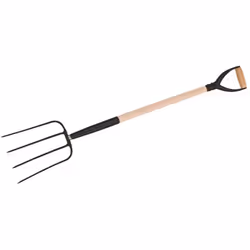 Fourche à fumier avec tête à 4 dents en acier forgé ultra-résistant avec finition anti-corrosion. Manche en bois verni avec p ...