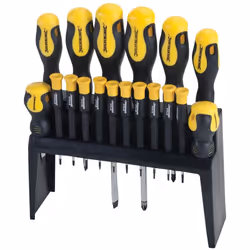 Comprend : 8 tournevis de longueur standard. Plats : 8 x 150, 6 x 100, 5 x 75 et 6 x 38 mm , PZD n°3 x 150, n°2 x 100, n°1 x  ...