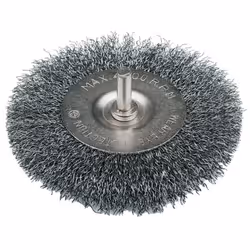 Brosse circulaire à fils d'acier ondulés pour nettoyer pierre et métal. Arbre de 6 mm adapté à toutes les perceuses. Vitesse  ...