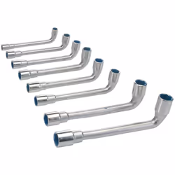 8 clés à pipe débouchée compactes double extrémité. Tailles métriques. En forme de L et à 6 pans.