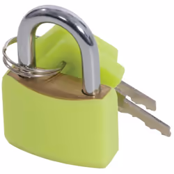 Chaque jeu comprend 1 cadenas de 20 mm en laiton et 2 clés en laiton, recouverts de PVC fluo. Anse en acier chromé. Couleurs  ...