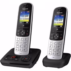 Panasonic KX-TGH722, Téléphone DECT, Combiné sans fil, Haut-parleur, 200 entrées, Identification de l'appelant, Noir