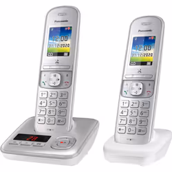 Panasonic KX-TGH722, Téléphone DECT, Combiné sans fil, Haut-parleur, 200 entrées, Identification de l'appelant, Perle, Argent